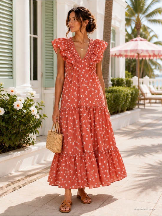 Roller Rabbit | Dresses | Roller Rabbit Ondine Clay Polka Dot Ruffle ...
